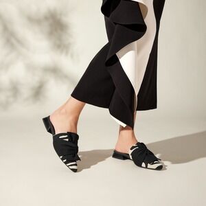 VIVAIA Chic‎ Mules Black & White Slip On Low Block Heel size EU/40 US/9